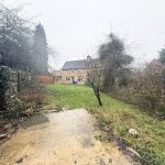Overgrown garden with house in the background.