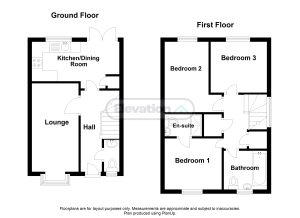 Two-storey house floor plan with three bedrooms.