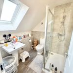 Modern bathroom with skylight and shower cubicle