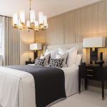 Modern bedroom with elegant decor and lighting