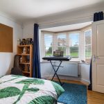 Bedroom with keyboard and window view.
