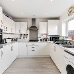 Modern white kitchen with appliances and window