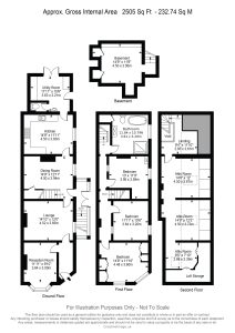 House floor plan with basement and attic details.