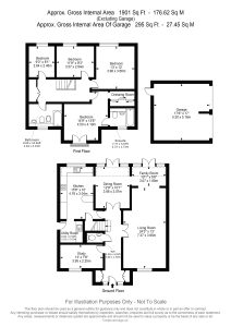 Two-storey house floor plan with garage.