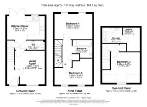 Three-storey house floor plan with room dimensions.