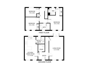 Two-storey house floor plan with three bedrooms
