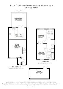 House floor plan with conservatory and garage.
